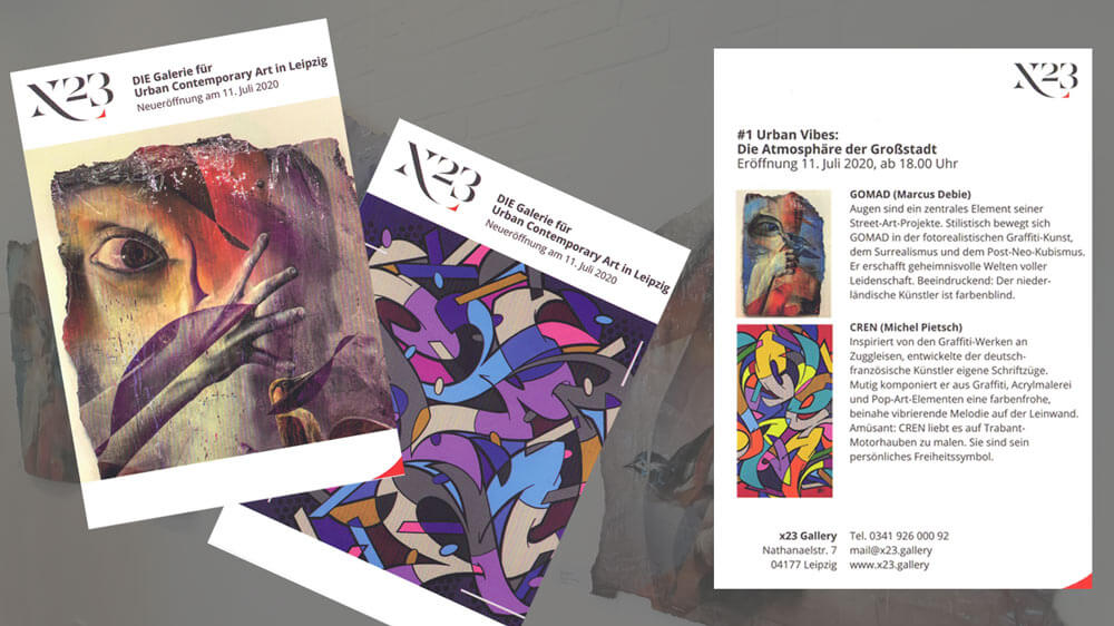 Projekt für die x23 Gallery in Leipzig: Webseitentexte und Flyer